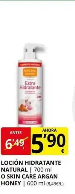 Supermercados MAS Loción hidratante natural o skin care argan honey oferta