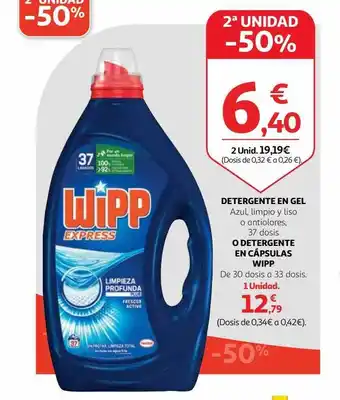 Alcampo 2a unidad -50% detergente en gel o detergente en cápsulas wipp oferta
