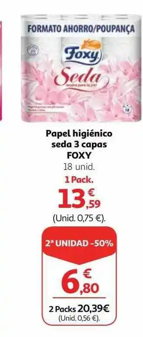 Alcampo 2a unidad -50% papel higiénico seda 3 capas foxy oferta