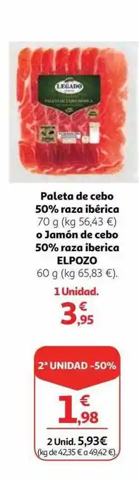 Alcampo 2a unidad -50% paleta de cebo 50% raza ibérica o jamón de cebo 50% raza iberica elpozo oferta