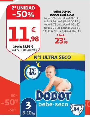 Alcampo 2a unidad -50% pañal jumbbo dodot bebé seco oferta