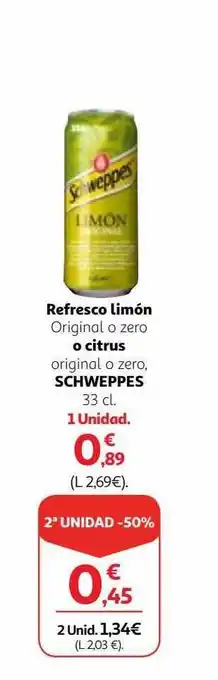 Alcampo 2a unidad -50% refresco limón o citrus schweppes oferta