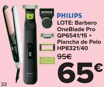 Carrefour Philips lote: barbero oneblade pro qp6541/15+ plancha de pelo hp8321/40 oferta