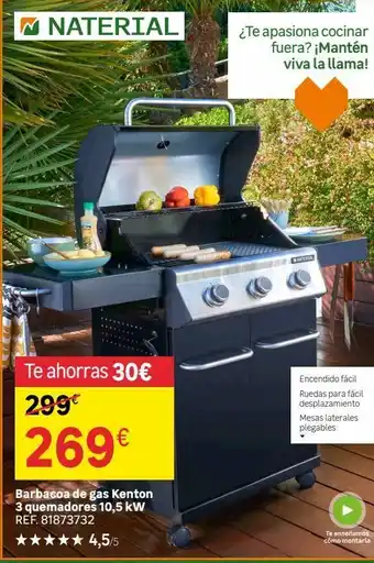 Leroy Merlin Naterial te ahorras 30€ 299€ 269€ barbacoa de gas kenton 3 quemadores 10,5 kw ref. 81873732 ★★ 4,5/5 ¿te apasiona cocina oferta