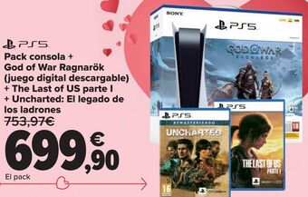 Carrefour Ps5 pack consola + god of war ragnarök (juego digital descargable) + the last of us parte i + uncharted: el legado de los lad oferta