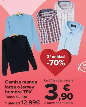 Carrefour Camisa manga larga o jersey hombre tex oferta
