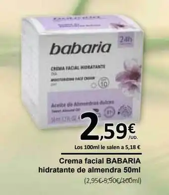 SPAR Crema facial babaria hidratante de almendra oferta