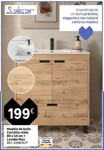 Leroy Merlin Mueble de baño carlotta roble 80 x 45 cm + lavabo max oferta