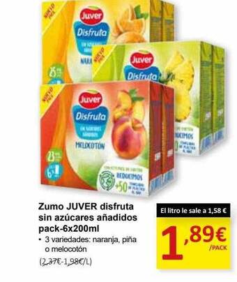 SPAR Zumo juver disfruta sin azúcares añadidos oferta