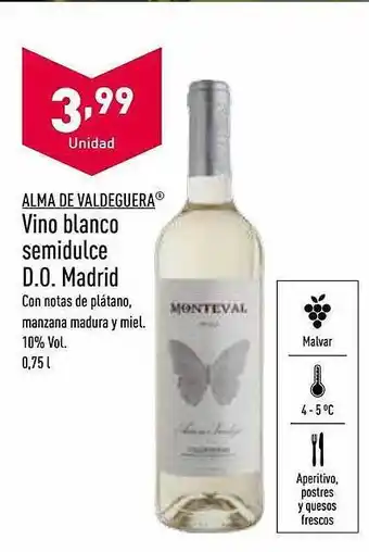 ALDI Alma de valdeguera vino blanco semidulce d.o. madrid oferta