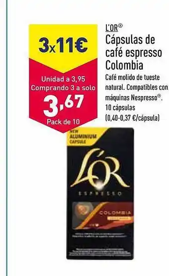 ALDI L'or cápsulas de café espresso colombia oferta