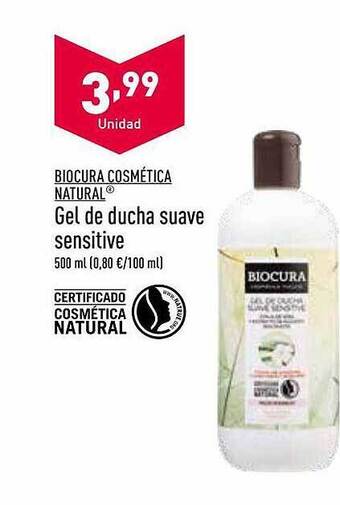 ALDI Biocura cosmética natural gel de ducha suave sensitive oferta