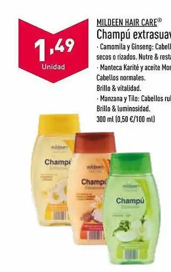 ALDI Mildeen hair care champú extrasuave oferta