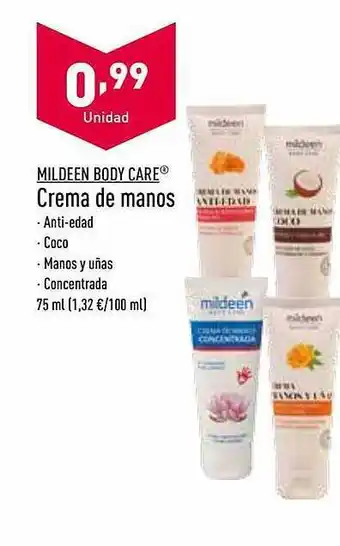 ALDI Mildeen body care crema de manos oferta