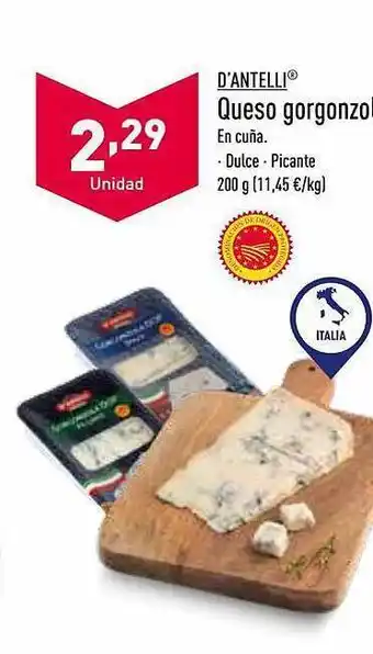 ALDI D'antelli queso gorgonzol en cuña oferta
