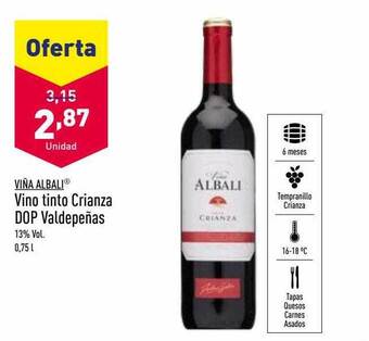 ALDI Viña albali vino tinto crianza dop valdepeñas oferta