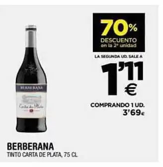 BM Supermercados 70% descuento en la 2a unidad berberana tinto carta de plata oferta