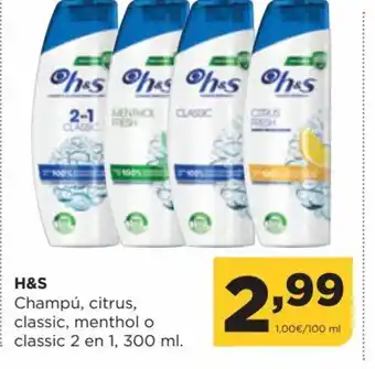 Alimerka H&S Champú, Citrus, Classic, Menthol o Classic 2 en 1, 300 ml oferta