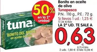 Alimerka Tunapesca Bonito en aceite de oliva P.N.:110g., P.E.: 72g oferta