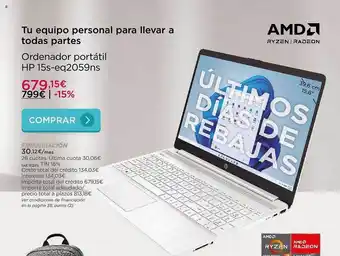 La tienda en casa Ordenador portátil hp 15s-eq2059ns oferta