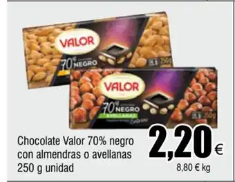 FROIZ Chocolate Valor 70% Negro Con Almendras o Avellanas 250g unidad oferta