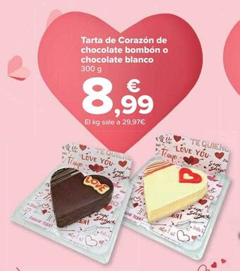 Carrefour Tarta de corazóñ de chocolate bombón o chocolate blanco oferta