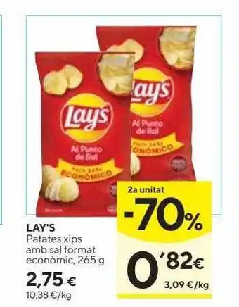 Caprabo 2a unitat -70% lay's patates xips amb sal format econòmic oferta