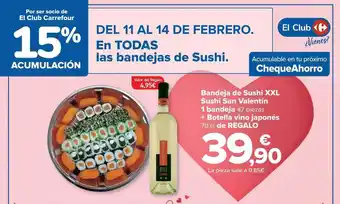 Carrefour Bandeja de sushi xxl sushi san valentín 1 bandeja + botella vino japonés de regalo oferta