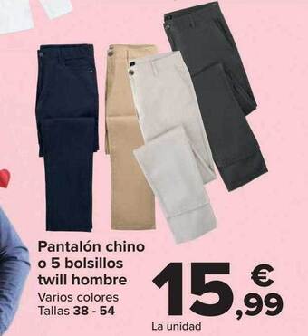 Carrefour Pantalón chino o 5 bolsillos twill hombre oferta