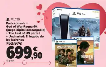 Carrefour Ps5 pack consola + god of war ragnarök (juego digital descargable) + the last of us parte i + uncharted: el legado de los lad oferta