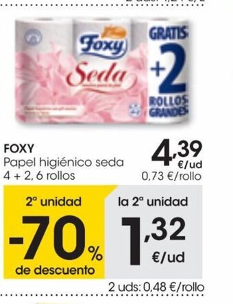 Eroski Foxy Papel Higiénico Seda 4+2, 6 Rollos oferta