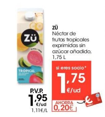 Eroski Zü Nectar de Frutas Tropicales Exprimidas sin Azucar Añadido 1.75 L oferta