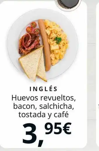 Inglés huevos revueltos bacon salchicha tostada y café