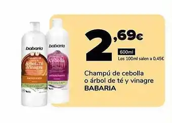 Supeco Champú de cebolla o árbol de té y vinagre babaria oferta