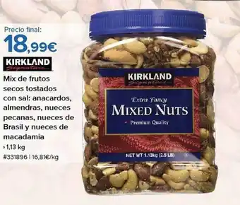 Costco Kirkland mix de frutos secos tostados con sal: anacardos, almendras, nueces pecanas, nueces de brasil y nueces de macadamia oferta