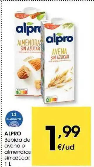 Eroski Alpro bebida de avena o almendras sin azúcar oferta