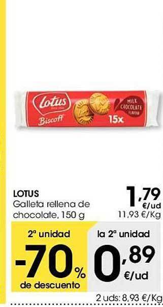 Eroski Lotus galleta rellena de chocolate oferta