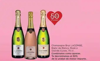 Hipercor -50% 2a unidad champagne brut lacombe blanc de blancs rosé o grande cuvee oferta