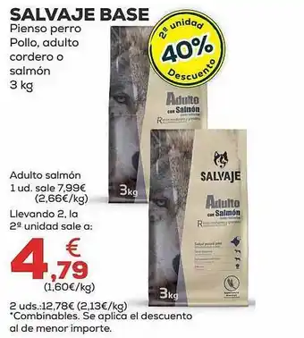 Kiwoko 2a unidad 40% descuento salvaje base pienso perro pollo adulto cordero o salmón oferta