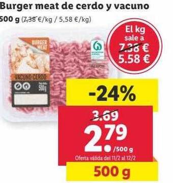 Lidl Burger meat de cerdo y vacuno oferta