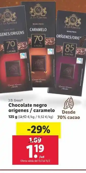 Lidl Chocolate negro origenes - caramelo oferta