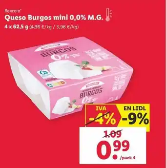 Lidl Roncero queso burgos mini 0,0% mg oferta