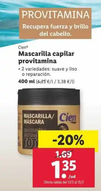 Lidl Mascarilla capilar provitamina oferta