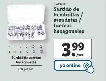 Lidl Parkside surtido de hembrillas arandelas tuercas hexagonales oferta