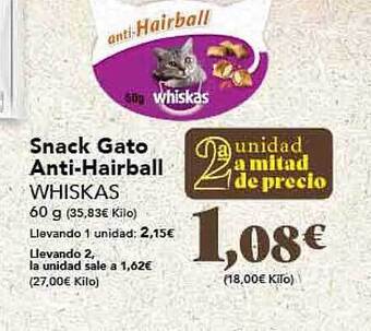 Gadis Snack gato anti-hairball whiskas oferta
