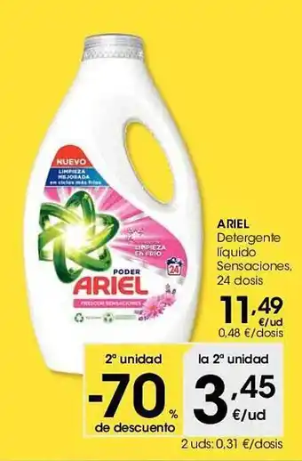 Eroski 2a unidad -70% de descuento ariel detergente líquido sensaciones oferta