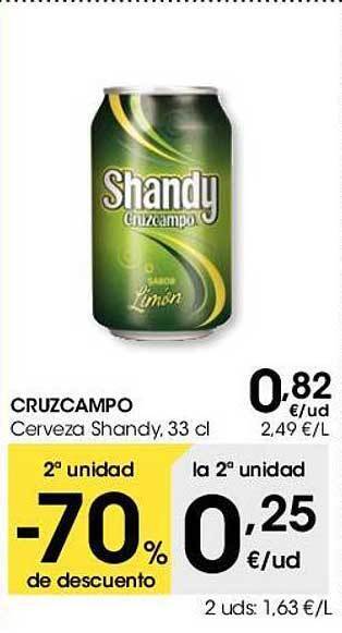 Eroski 2a unidad -70% de descuento cruzcampo cerveza shandy oferta