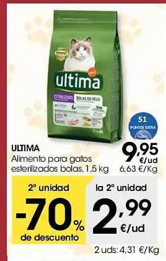 Eroski 2a unidad -70% de descuento ultima alimento para gatos esterilizados bolas oferta