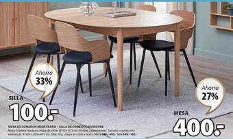 JYSK Mesa de comedor marstrand + silla de comedor hvidovre oferta