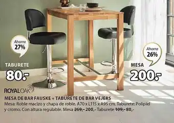 JYSK Royaloak mesa de bar fauske + taburete de bar vejers oferta
